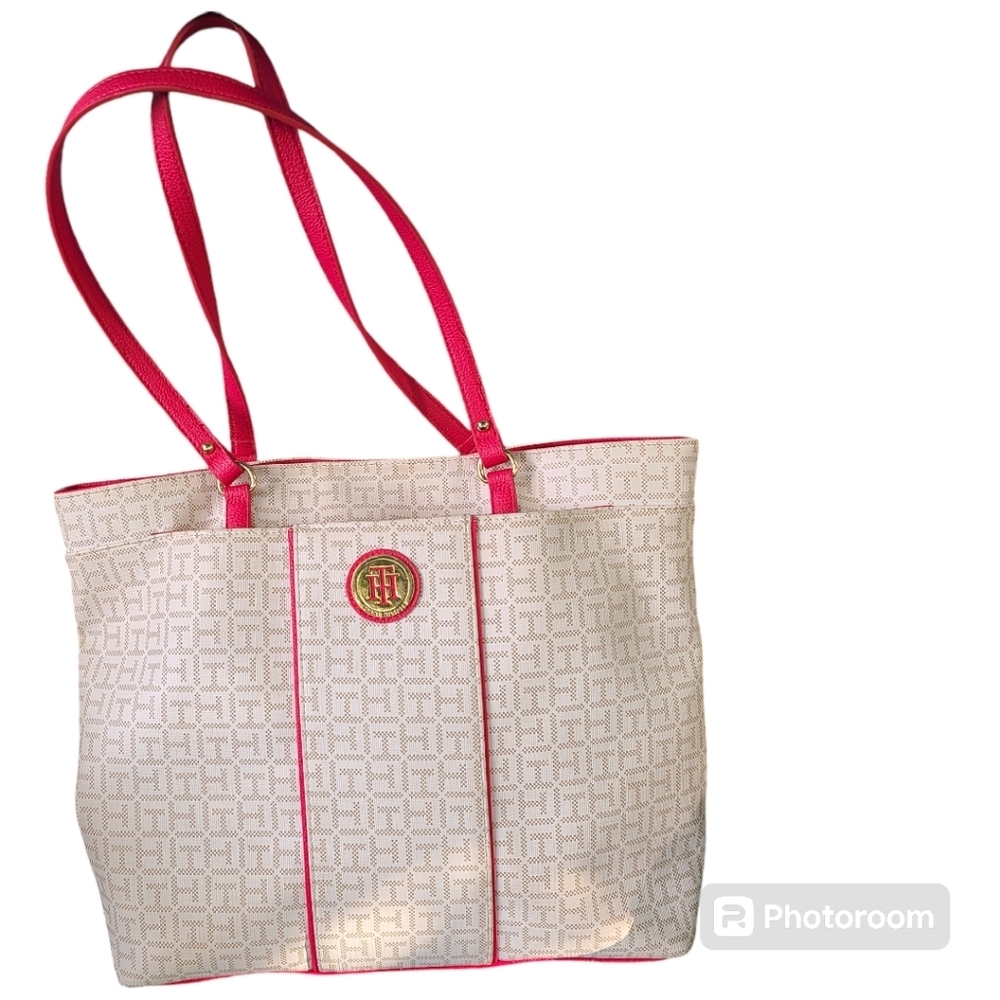 Tommy Hilfiger Tote PINK STRAPS TH ALL‎ OVER PRINT Bag